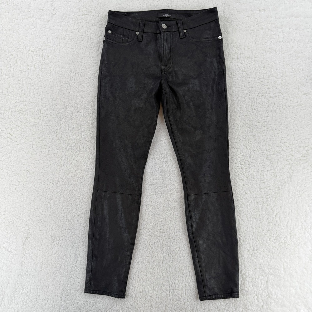 7 For All Mankind Pants Womens 26 Black Coated Skinny Faux Leather Mid Rise